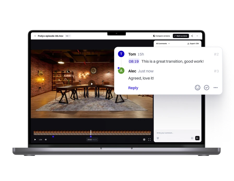 Podyx session review and timestamped file feedback